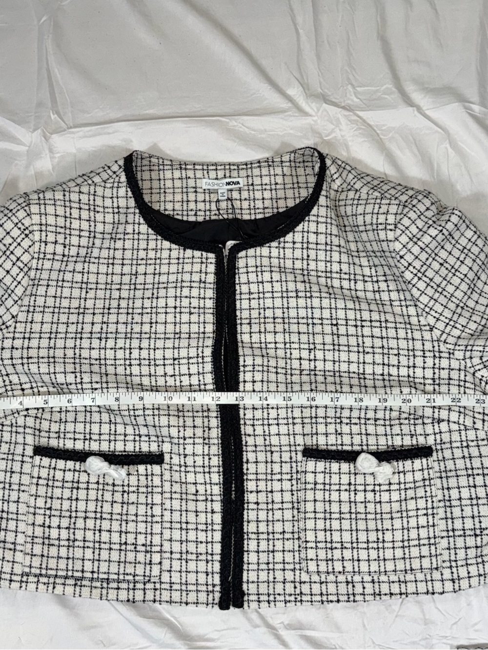 Fashion Nova Tara Tweed Pantsuit Set NWT 2X Cropped Jacket Wide Leg Pants O75 - Picture 6 of 14